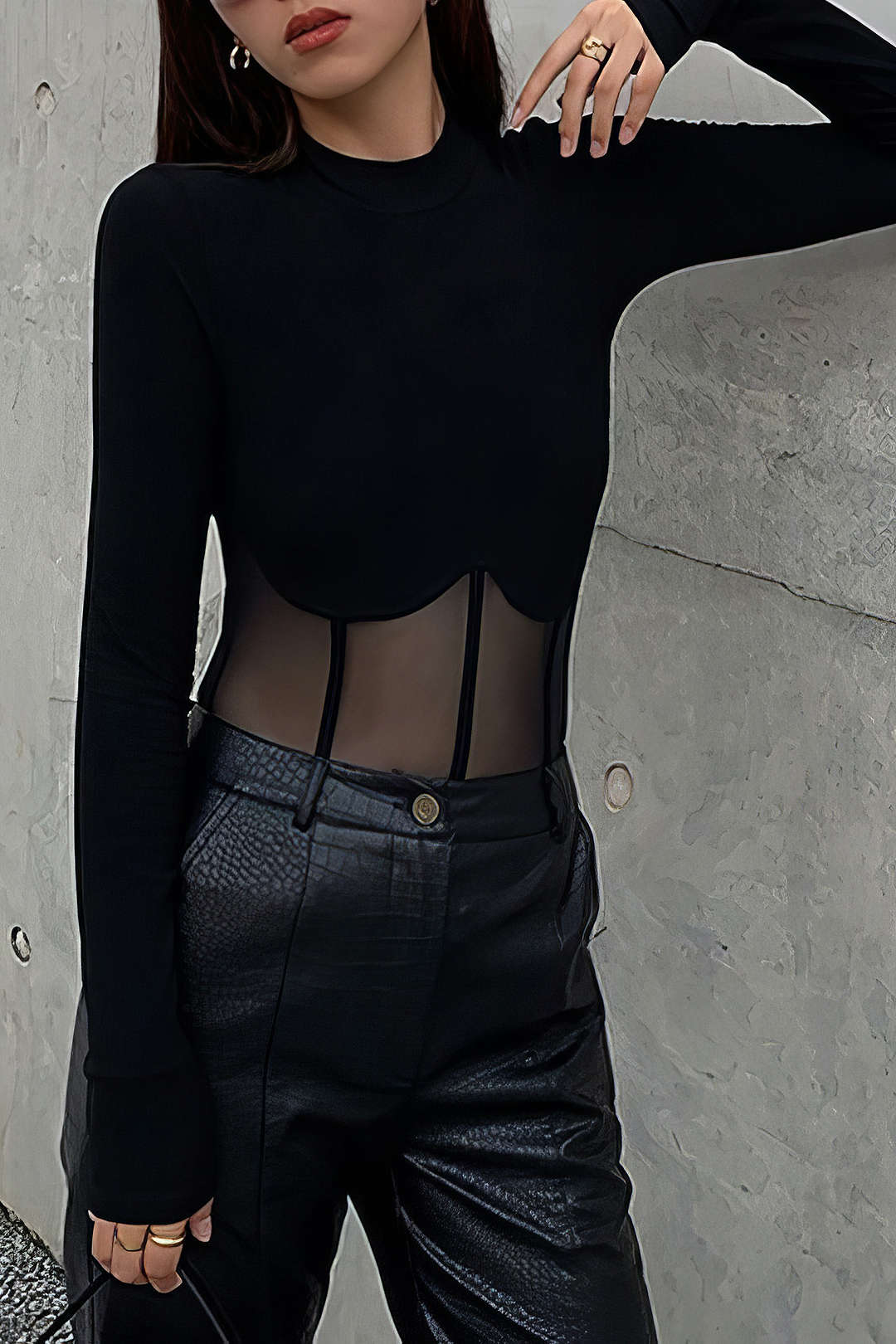 Zanea – Mesh Patchwork – Corset Top