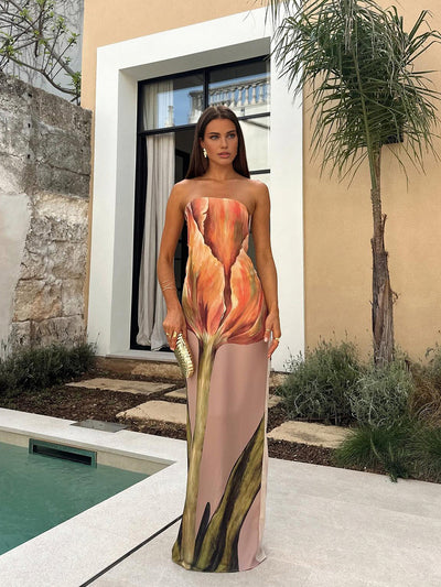 Livia – Elegant Floral Satin – Maxi Dress
