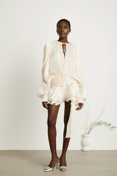 Leonora – Pleated Ruffled Elegance – Mini Dress