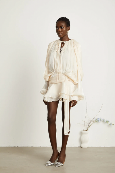 Leonora – Pleated Ruffled Elegance – Mini Dress
