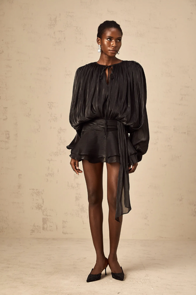 Leonora – Pleated Ruffled Elegance – Mini Dress