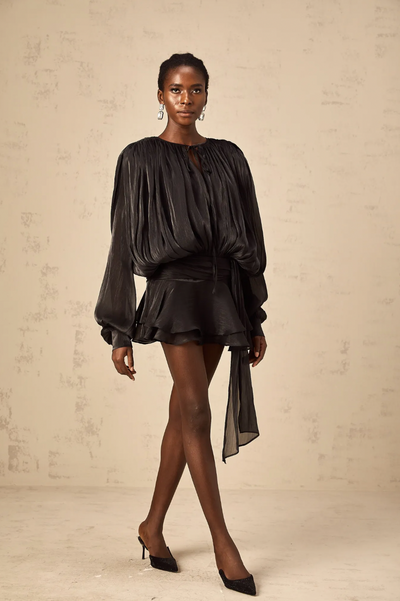 Leonora – Pleated Ruffled Elegance – Mini Dress
