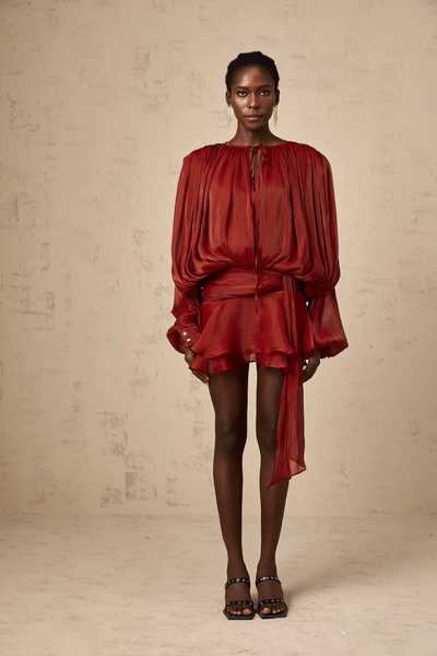 Leonora – Pleated Ruffled Elegance – Mini Dress