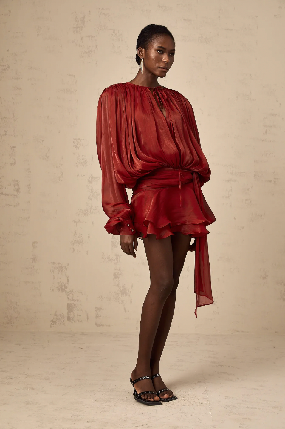 Leonora – Pleated Ruffled Elegance – Mini Dress