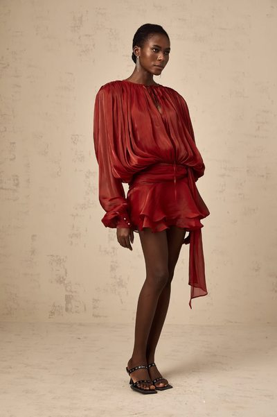 Leonora – Pleated Ruffled Elegance – Mini Dress