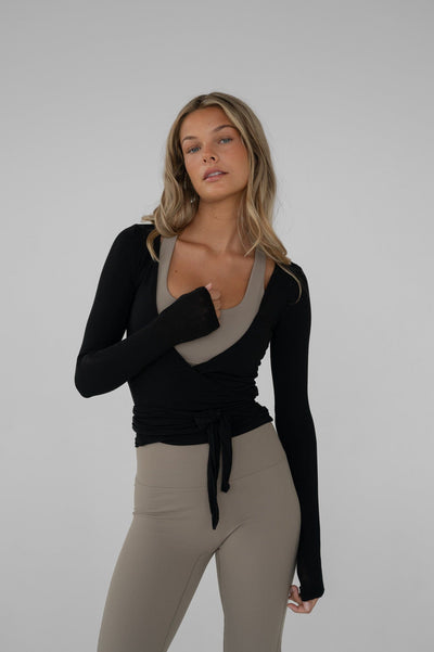 Tori – Elegant Wrap Design – Black Blouse