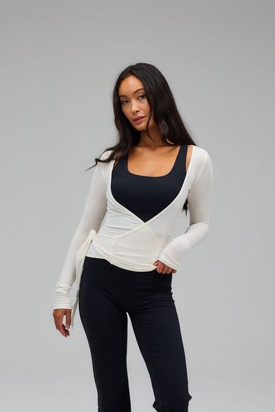 Elara – Elegant Wrap Design – White Blouse