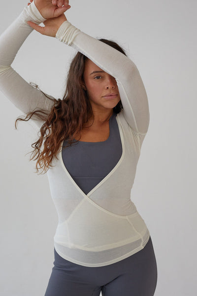 Elara – Elegant Wrap Design – White Blouse