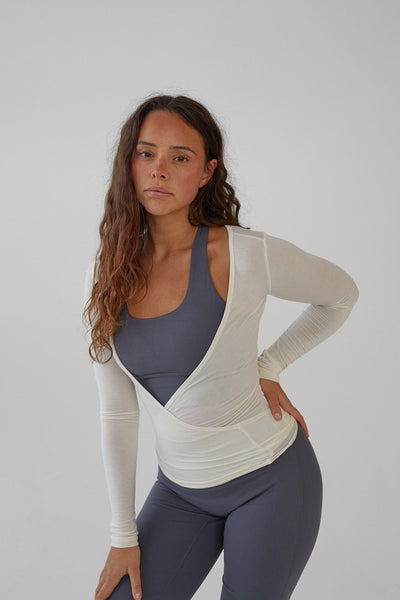 Elara – Elegant Wrap Design – White Blouse