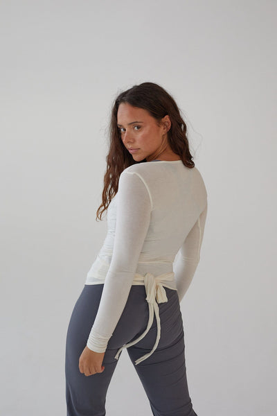 Elara – Elegant Wrap Design – White Blouse