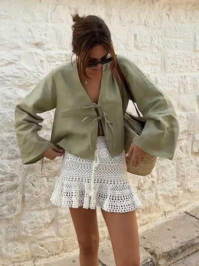 Sola – Linen Lace-Up – Top