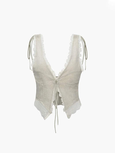 Liora – Feminine Lace Detail – Front-Tie Top