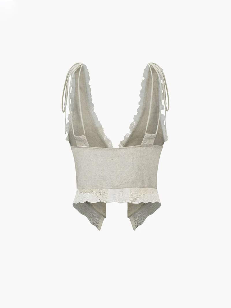 Liora – Feminine Lace Detail – Front-Tie Top