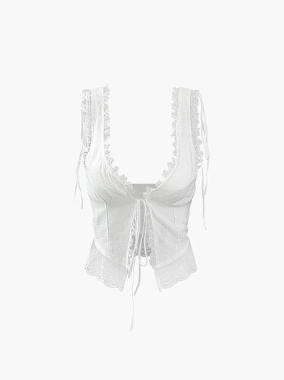 Liora – Feminine Lace Detail – Front-Tie Top