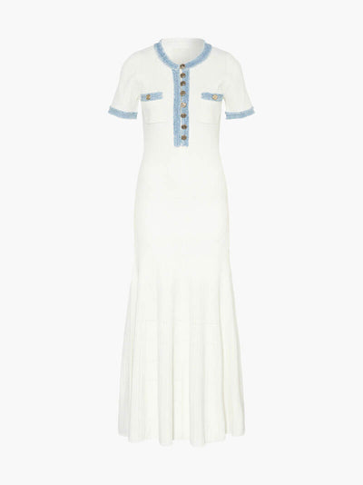 Elara – Stylish Frayed Denim Detail – Maxi Dress